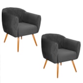 Kit 02 Poltronas Grazi Pés Palito Linho Cinza Escuro - Amarena Móveis