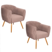 Kit 02 Poltronas Grazi Pés Palito Linho Rosê - Amarena Móveis