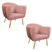 Kit 02 Poltronas Grazi Pés Palito Sintético Nozes Linho Rosê - Amarena Móveis