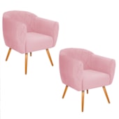 Kit 02 Poltronas Grazi Pés Palito Suede Rosa Bebê - Amarena Móveis