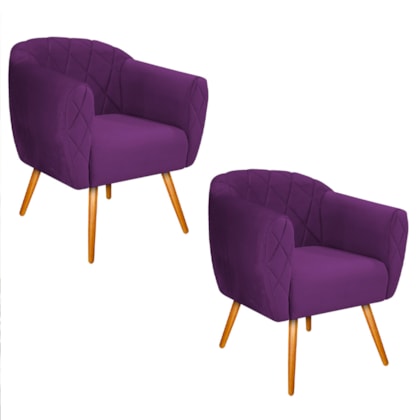 Kit 02 Poltronas Grazi Pés Palito Suede Roxo - Amarena Móveis