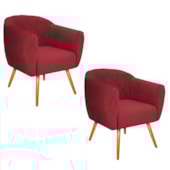 Kit 02 Poltronas Grazi Pés Palito Suede Vermelho - Amarena Móveis