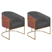 Kit 02 Poltronas Luiza Base de Ferro Dourado Corano Nozes e Linho Cinza Escuro - AM Decor