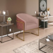 Kit 02 Poltronas Luiza Base de Ferro Dourado Corano Nozes e Linho Rosê - AM Decor