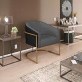 Kit 02 Poltronas Luiza Base de Ferro Dourado Factor Preto e Linho Cinza Escuro - Amarena Móveis