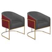Kit 02 Poltronas Luiza Base de Ferro Dourado Factor Vermelho e Linho Cinza Escuro - Amarena Móveis