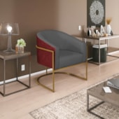 Kit 02 Poltronas Luiza Base de Ferro Dourado Factor Vermelho e Linho Cinza Escuro - Amarena Móveis