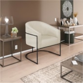 Kit 02 Poltronas Luiza Base de Ferro Preto Linho Bege - Amarena Móveis