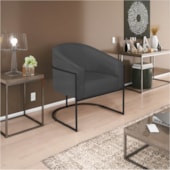 Kit 02 Poltronas Luiza Base de Ferro Preto Linho Cinza Escuro - Amarena Móveis