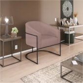 Kit 02 Poltronas Luiza Base de Ferro Preto Linho Rosê - Amarena Móveis