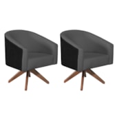 Kit 02 Poltronas Luiza Base Giratória de Madeira Factor Preto e Linho Cinza Escuro - Amarena Móveis