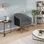 Kit 02 Poltronas Luiza Base Giratória de Madeira Factor Preto e Linho Cinza Escuro - Amarena Móveis