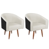 Kit 02 Poltronas Luiza Pés Palito Factor Preto e Linho Bege - Amarena Móveis