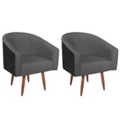 Kit 02 Poltronas Luiza Pés Palito Factor Preto e Linho Cinza Escuro - Amarena Móveis