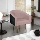 Kit 02 Poltronas Luiza Pés Palito Factor Preto e Linho Rosê - Amarena Móveis