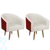 Kit 02 Poltronas Luiza Pés Palito Factor Vermelho e Linho Bege - Amarena Móveis