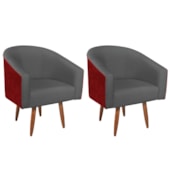 Kit 02 Poltronas Luiza Pés Palito Factor Vermelho e Linho Cinza Escuro - Amarena Móveis