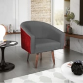 Kit 02 Poltronas Luiza Pés Palito Factor Vermelho e Linho Cinza Escuro - Amarena Móveis