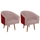 Kit 02 Poltronas Luiza Pés Palito Factor Vermelho e Linho Rosê - Amarena Móveis