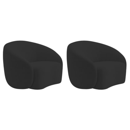 Kit 02 Poltronas Orgânica Luxo Recepção Amore Bouclé Preto