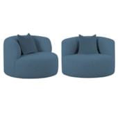 Kit 02 Poltronas Orgânica Maitê Luxo Sala Recepção Decorativa Linho Azul Royal