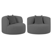 Kit 02 Poltronas Orgânica Maitê Luxo Sala Recepção Decorativa Linho Cinza Escuro