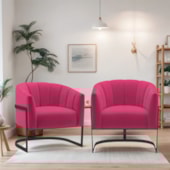 Kit 2 Kit 2 Poltronas Decorativas Sala de Estar Recepção Mavie Base de Ferro Preto Suede Pink - Amarena Móveis Decorativas Sala de Estar Recepção Mavie Base de Ferro Preto Suede Pink
