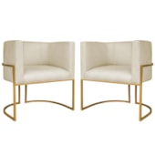 Kit 2 Poltronas Dália Luxo Moderna Estofada Design Sofisticado com Base de Ferro Dourado Bouclé Bege