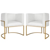 Kit 2 Poltronas Dália Luxo Moderna Estofada Design Sofisticado com Base de Ferro Dourado Bouclé Branco