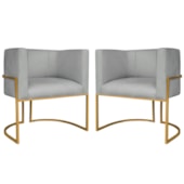 Kit 2 Poltronas Dália Luxo Moderna Estofada Design Sofisticado com Base de Ferro Dourado Bouclé Cinza