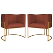 Kit 2 Poltronas Dália Luxo Moderna Estofada Design Sofisticado com Base de Ferro Dourado Bouclé Terracota
