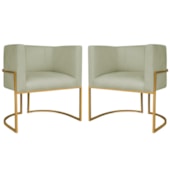 Kit 2 Poltronas Dália Luxo Moderna Estofada Design Sofisticado com Base de Ferro Dourado Bouclé Verde Oliva