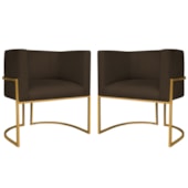 Kit 2 Poltronas Dália Luxo Moderna Estofada Design Sofisticado com Base de Ferro Dourado Corano Marrom