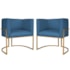 Kit 2 Poltronas Dália Luxo Moderna Estofada Design Sofisticado com Base de Ferro Dourado Linho Azul Royal