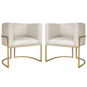 Kit 2 Poltronas Dália Luxo Moderna Estofada Design Sofisticado com Base de Ferro Dourado Linho Bege