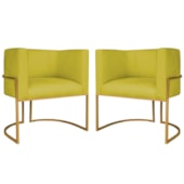 Kit 2 Poltronas Dália Luxo Moderna Estofada Design Sofisticado com Base de Ferro Dourado Suede Amarelo