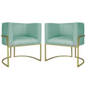 Kit 2 Poltronas Dália Luxo Moderna Estofada Design Sofisticado com Base de Ferro Dourado Suede Azul Tiffany