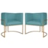 Kit 2 Poltronas Dália Luxo Moderna Estofada Design Sofisticado com Base de Ferro Dourado Suede Azul Turquesa