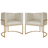 Kit 2 Poltronas Dália Luxo Moderna Estofada Design Sofisticado com Base de Ferro Dourado Suede Bege