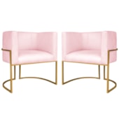 Kit 2 Poltronas Dália Luxo Moderna Estofada Design Sofisticado com Base de Ferro Dourado Suede Rosa Bebê