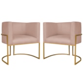 Kit 2 Poltronas Dália Luxo Moderna Estofada Design Sofisticado com Base de Ferro Dourado Suede Rose