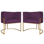 Kit 2 Poltronas Dália Luxo Moderna Estofada Design Sofisticado com Base de Ferro Dourado Suede Roxo