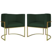 Kit 2 Poltronas Dália Luxo Moderna Estofada Design Sofisticado com Base de Ferro Dourado Suede Verde