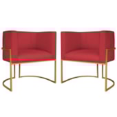 Kit 2 Poltronas Dália Luxo Moderna Estofada Design Sofisticado com Base de Ferro Dourado Suede Vermelho