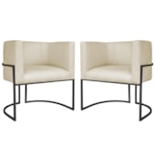 Kit 2 Poltronas Dália Luxo Moderna Estofada Design Sofisticado com Base de Ferro Preto Bouclé Bege