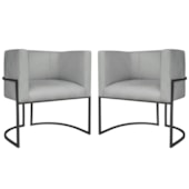 Kit 2 Poltronas Dália Luxo Moderna Estofada Design Sofisticado com Base de Ferro Preto Bouclé Cinza