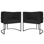 Kit 2 Poltronas Dália Luxo Moderna Estofada Design Sofisticado com Base de Ferro Preto Bouclé Preto