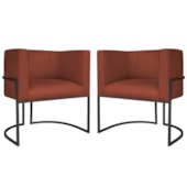 Kit 2 Poltronas Dália Luxo Moderna Estofada Design Sofisticado com Base de Ferro Preto Bouclé Terracota