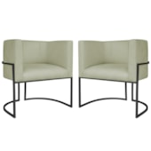 Kit 2 Poltronas Dália Luxo Moderna Estofada Design Sofisticado com Base de Ferro Preto Bouclé Verde Oliva