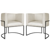 Kit 2 Poltronas Dália Luxo Moderna Estofada Design Sofisticado com Base de Ferro Preto Linho Bege